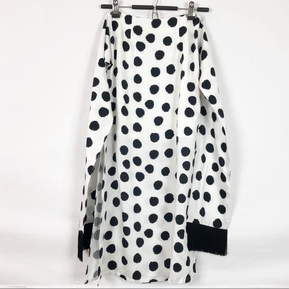 Mother of Pearl Kate Polka Dot Midi Skirt Tie‎ Front Fringe White Black Size 0 - Picture 6 of 15